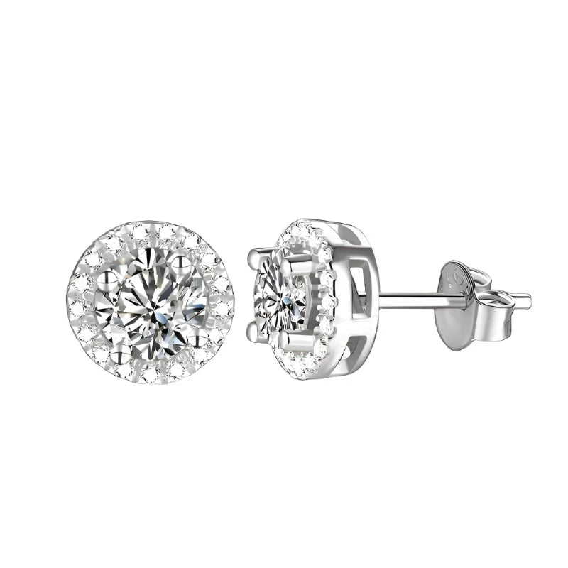 Rhodium Plated Moissanite Diamond Earrings