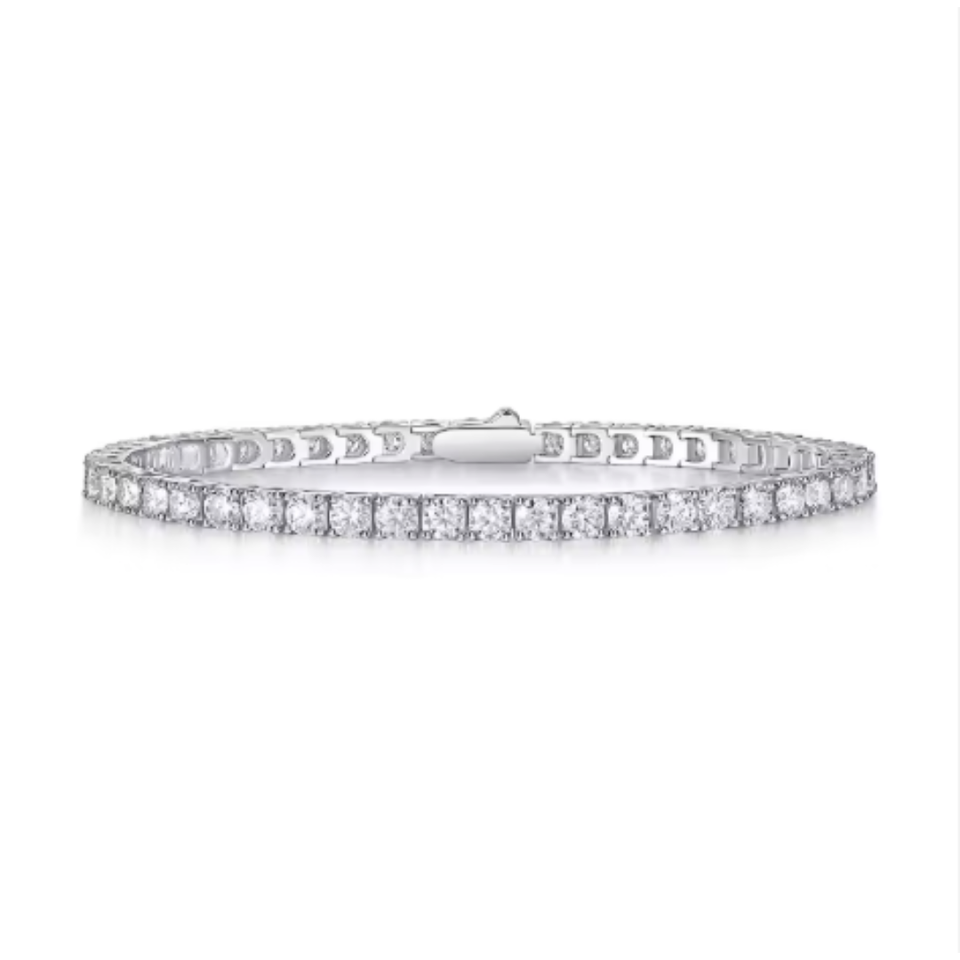 Moissanite Tennis Bracelet, White Gold Plated 925 Silver – Dewdrop Sparkle