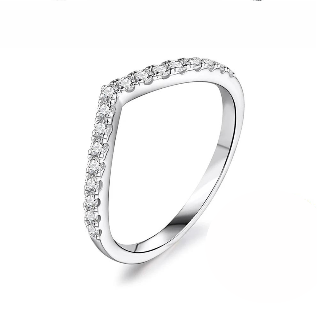 925 Sterling Silver V Shaped Half Eternity Ring