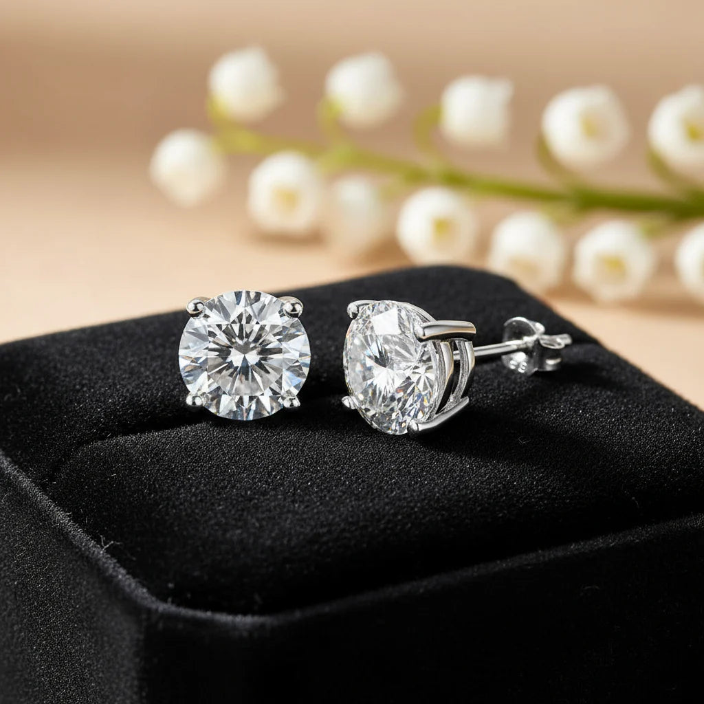 Moissanite and zirconia silver stud earrings UK — Lilies of the Valley