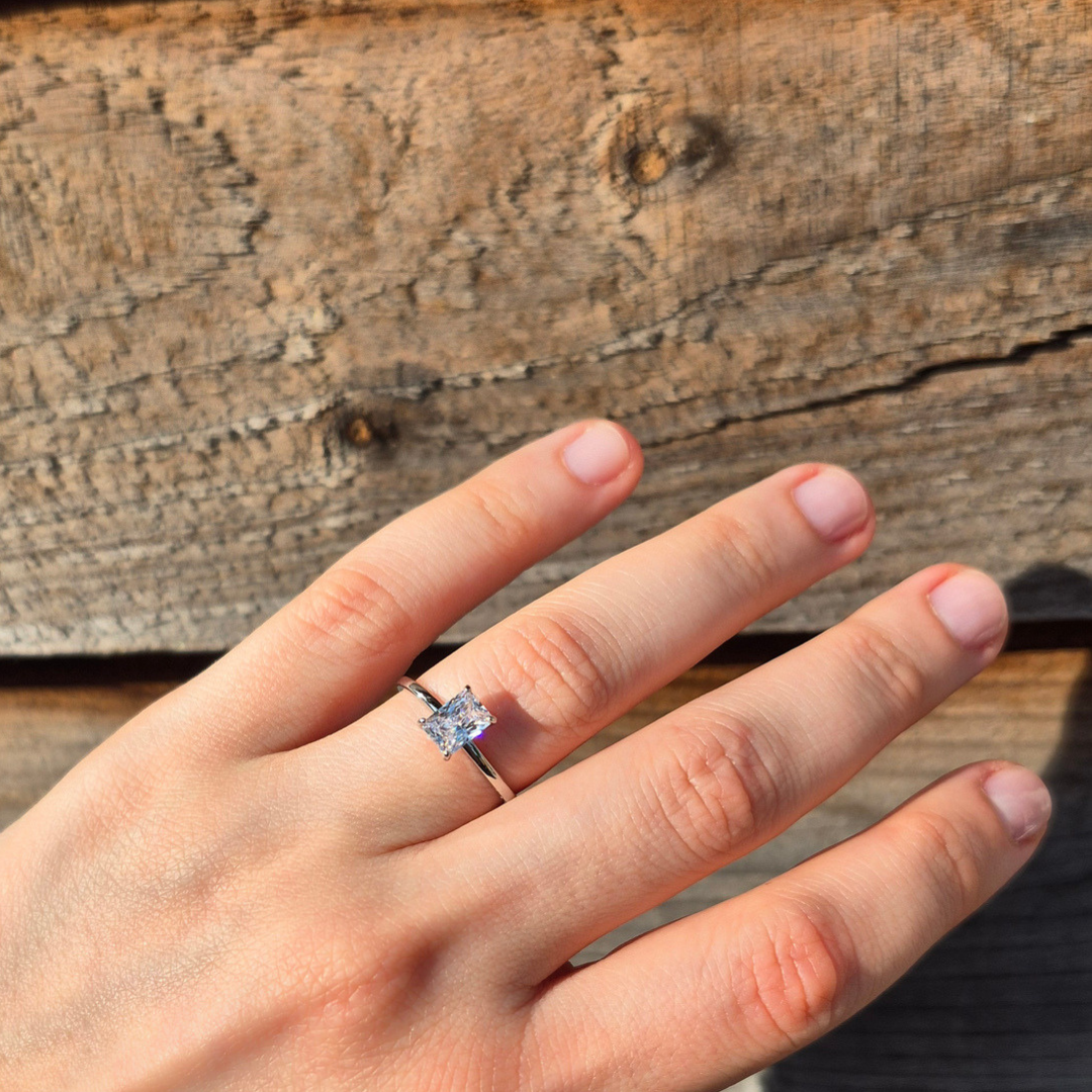 Sterling Silver Rectangular Cubic Zirconia Ring | Aster