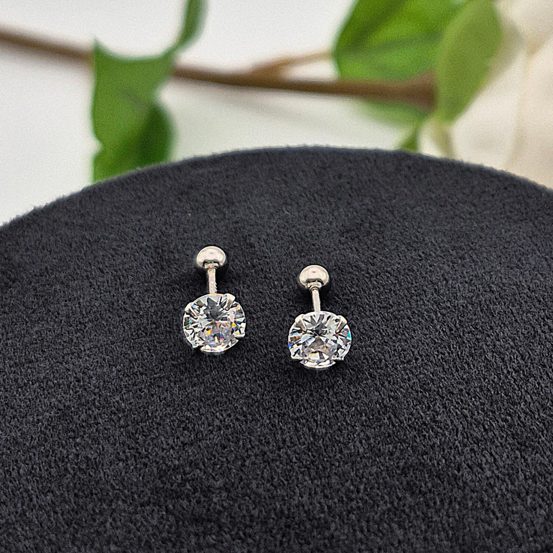 Vine Bud Studs – Sterling Silver 4-Claw Stud Earrings with Screw Back