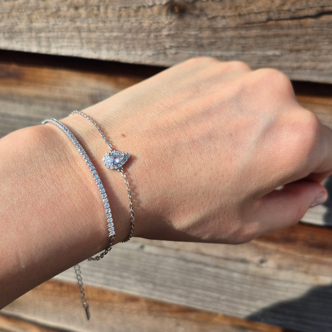 Raindrop Pear Bracelet — Silver CZ Pear Cut