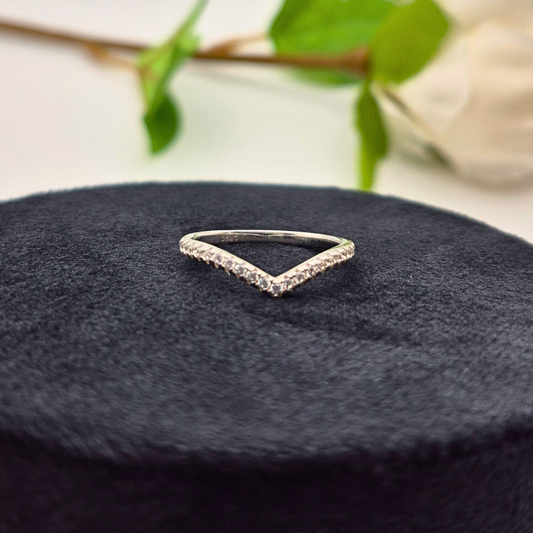 Petal Crest Ring – Silver V-Shaped Half Eternity Ring