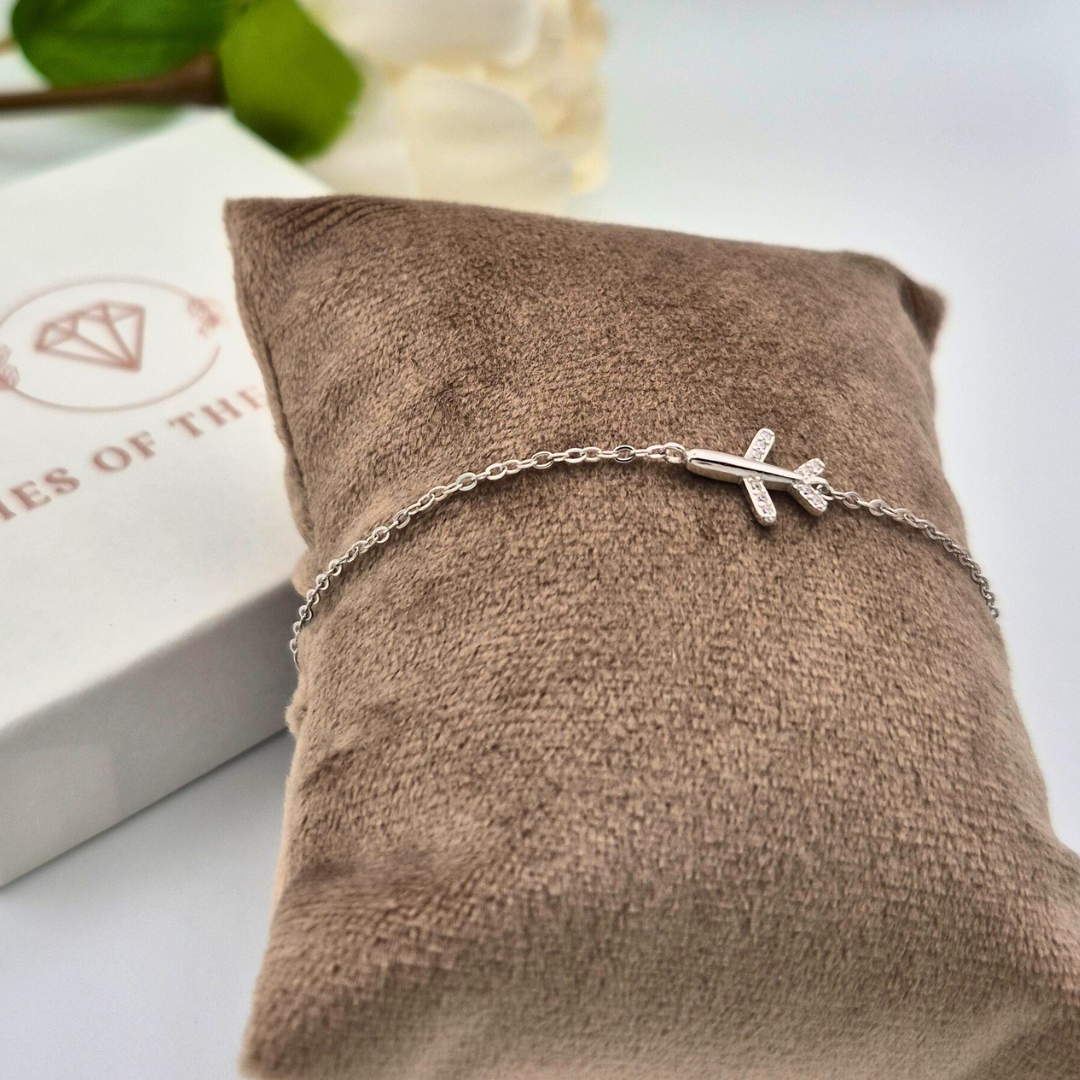 Travel Vine Bracelet - Sterling Silver Adjustable Chain with Airplane Charm