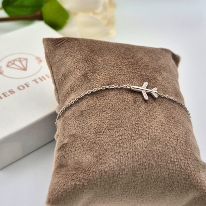 Travel Vine Bracelet - Sterling Silver Adjustable Chain with Airplane Charm