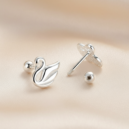 Moonlit Swan Studs – Tiny Sterling Silver Swans