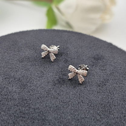 Diamond Blossom Bow - Sterling Silver Bow Stud Earrings