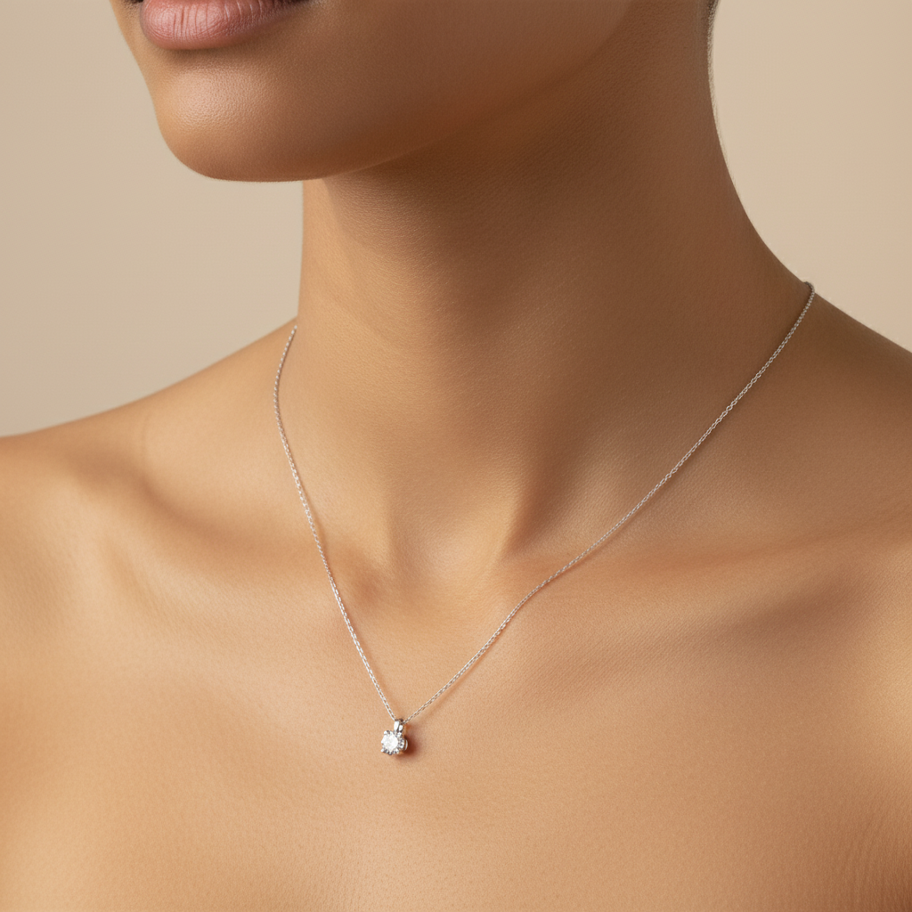 Dewdrop Glow Necklace – Silver Moissanite Pendant