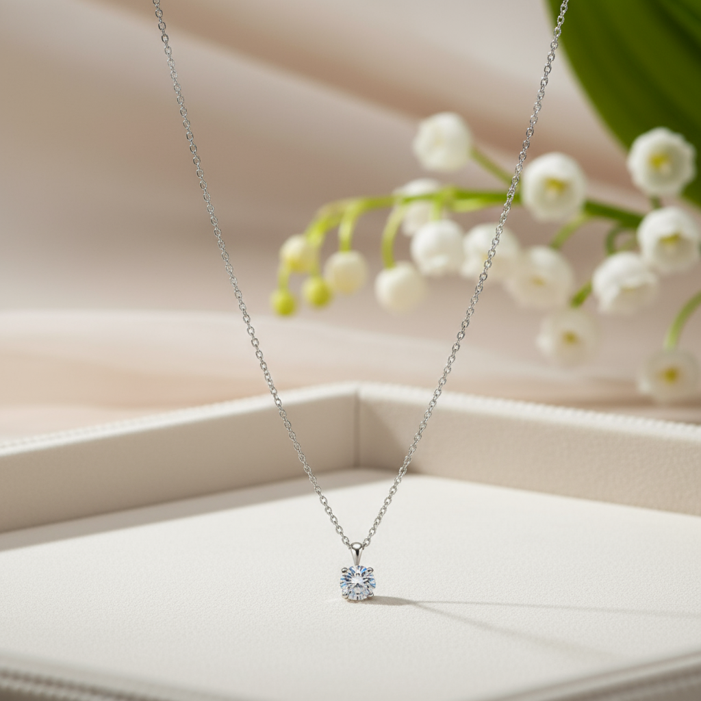 Dewdrop Glow Necklace – Silver Moissanite Pendant