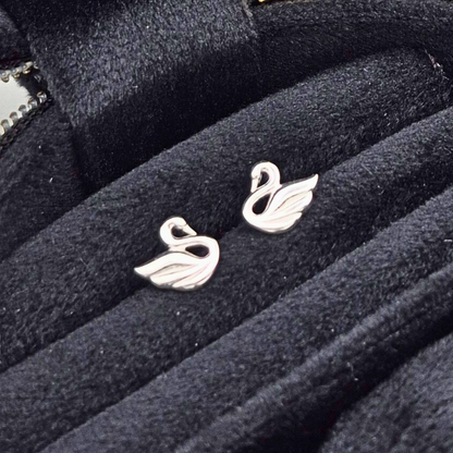 Moonlit Swan Studs – Tiny Sterling Silver Swans