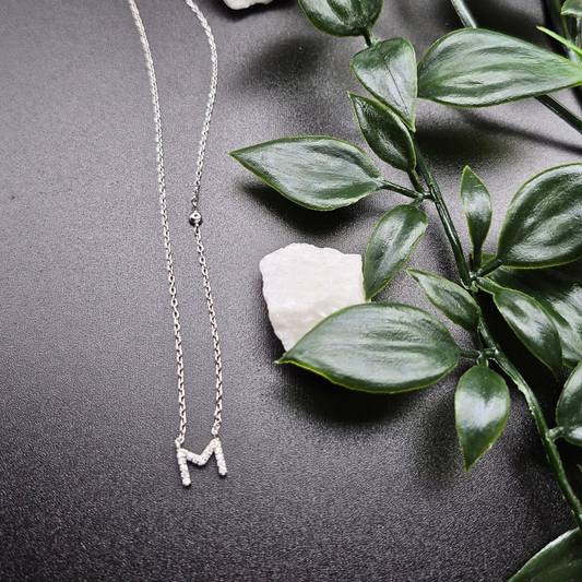 Personalised sterling silver initial necklace letter M with cubic zirconia UK — Lilies of the Valley