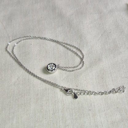 Moissanite Necklace plated in 18k White Gold — Moonlit Bezel Pendant