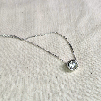 Moissanite Necklace plated in 18k White Gold — Moonlit Bezel Pendant