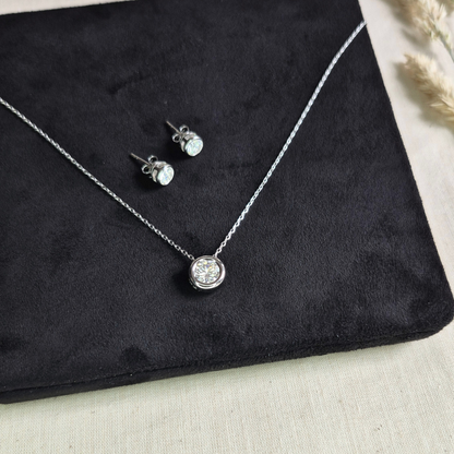 Moissanite Necklace plated in 18k White Gold — Moonlit Bezel Pendant