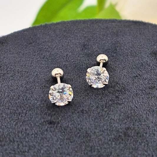 Vine Bud Studs – Sterling Silver 4-Claw Stud Earrings with Screw Back