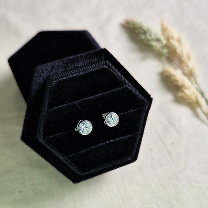 Moissanite Stud Earrings in 925 Silver - Moonlit Bezel Studs
