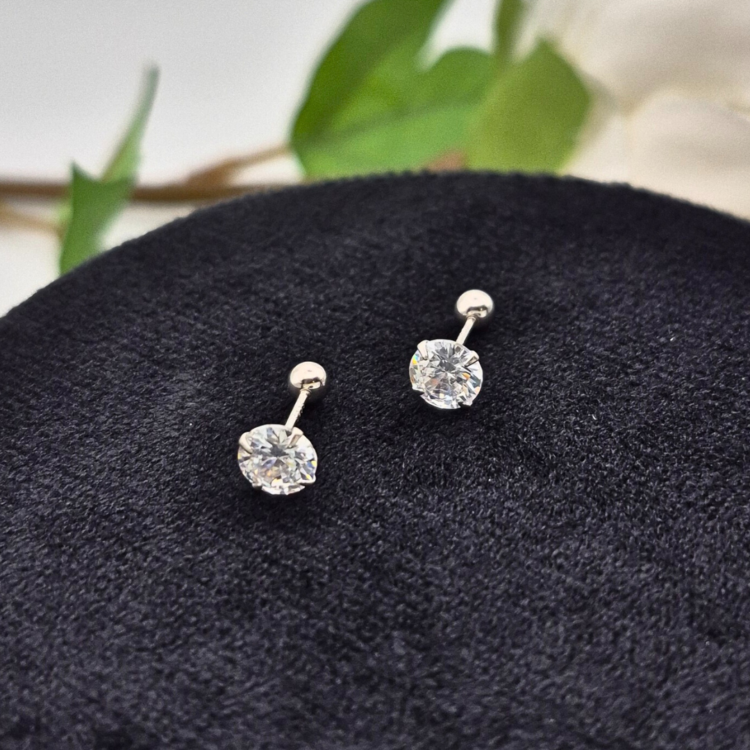 Vine Bud Studs – Sterling Silver 4-Claw Stud Earrings with Screw Back