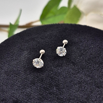 Vine Bud Studs – Sterling Silver 4-Claw Stud Earrings with Screw Back