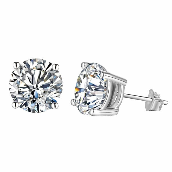 Moissanite stud earrings UK close up — eco-friendly lab-grown moissanite in 925 sterling silver — Lilies of the Valley