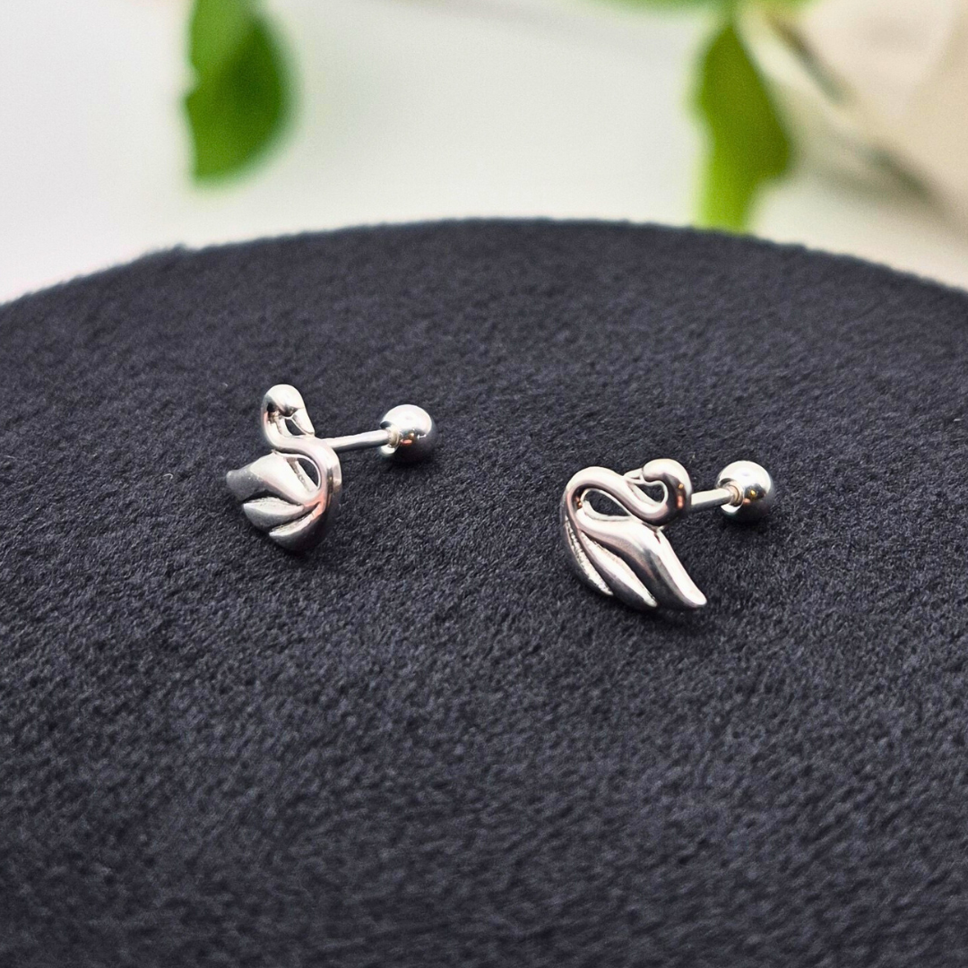 Moonlit Swan Studs – Tiny Sterling Silver Swans