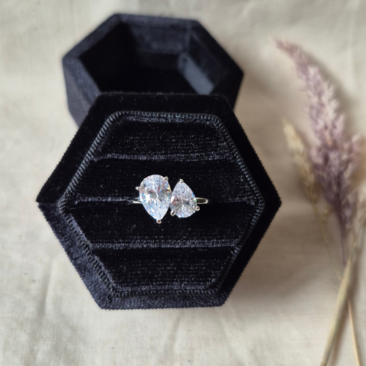 Sterling Silver Pear Cut Toi et Moi Ring