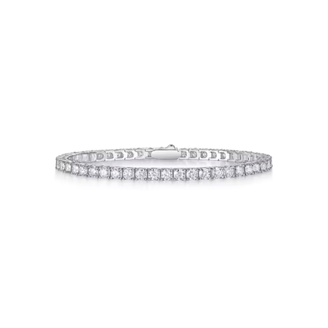 Moissanite Tennis Bracelet, White Gold Plated 925 Silver – Dewdrop Sparkle