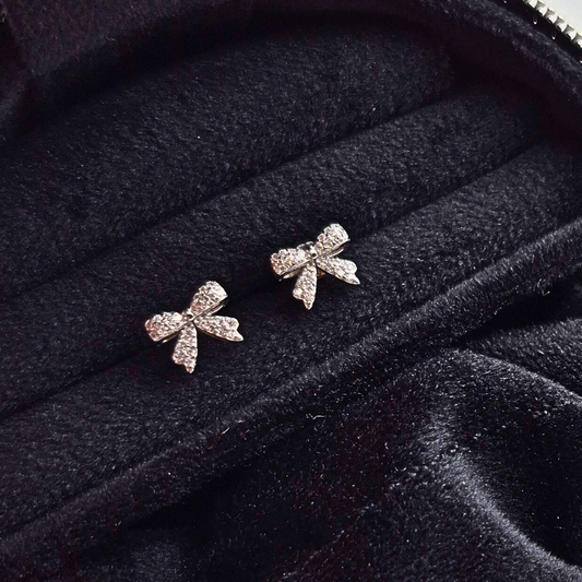 Diamond Blossom Bow - Sterling Silver Bow Stud Earrings