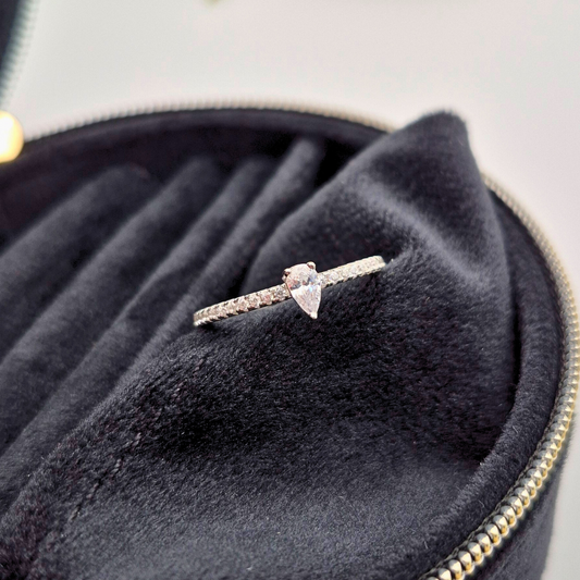Petite Dew Ring – Sterling Silver Pear Cut Pave Band
