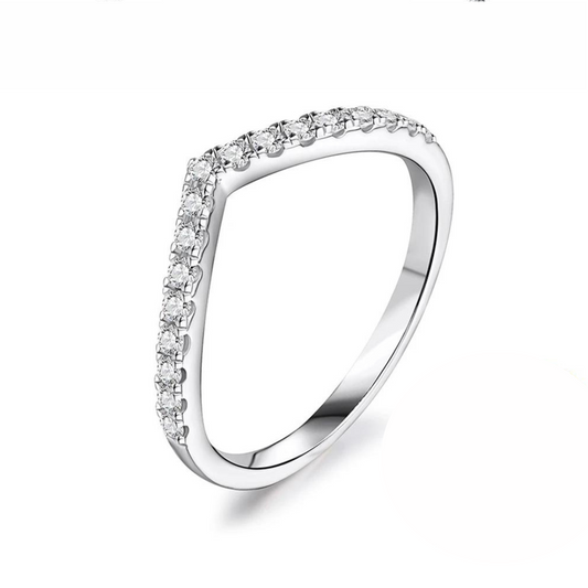 Bague demi-éternité en argent sterling 925 en forme de V