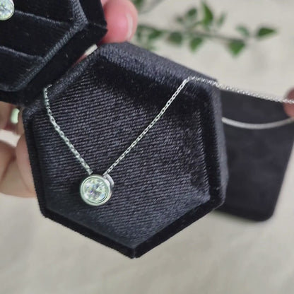 Moissanite Necklace plated in 18k White Gold — Moonlit Bezel Pendant