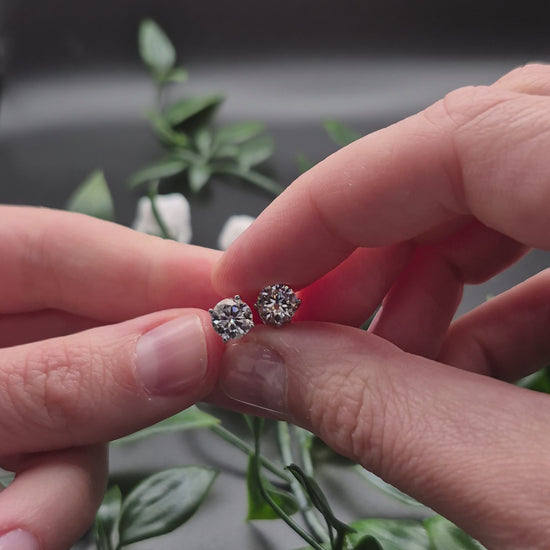 Moissanite stud earrings UK sparkling shine — eco-friendly lab-grown moissanite, white rhodium plated 925 sterling silver — Lilies of the Valley
