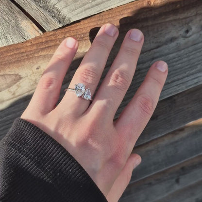 Sterling Silver Pear Cut Toi et Moi Ring