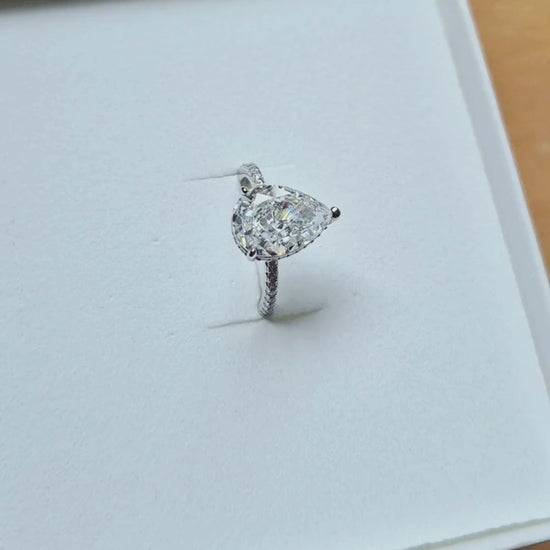 Pear cut pavé silver ring UK — Dewdrop Glow CZ ring in 925 sterling silver, perfect jewellery gift for her — Lilies of the Valley