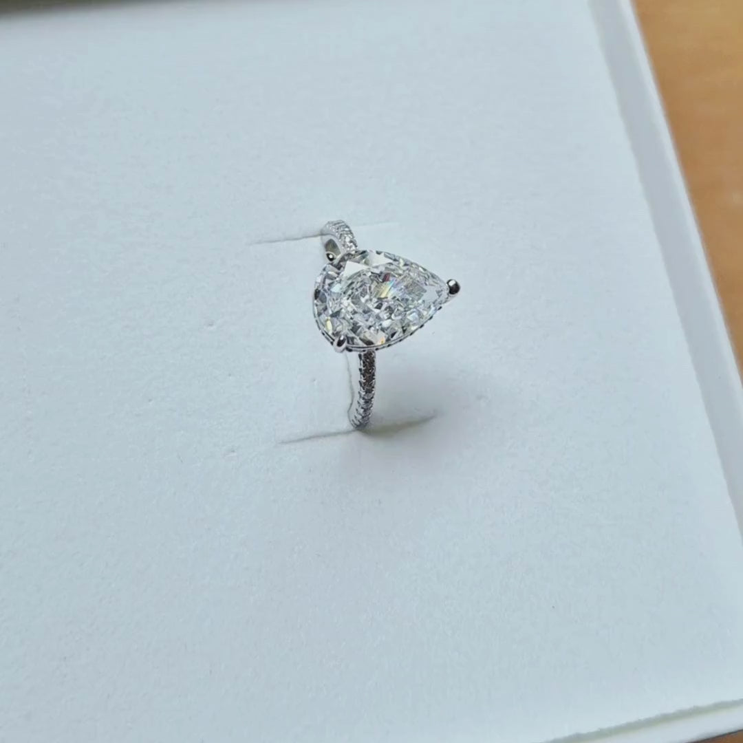 Pear cut pavé silver ring UK — Dewdrop Glow CZ ring in 925 sterling silver, perfect jewellery gift for her — Lilies of the Valley