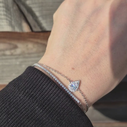 Raindrop Pear Bracelet — Silver CZ Pear Cut