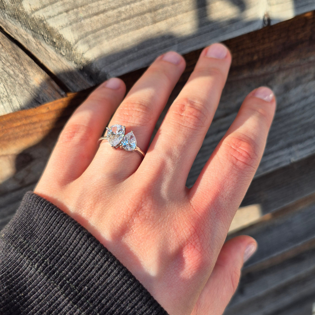 Sterling Silver Pear Cut Toi et Moi Ring