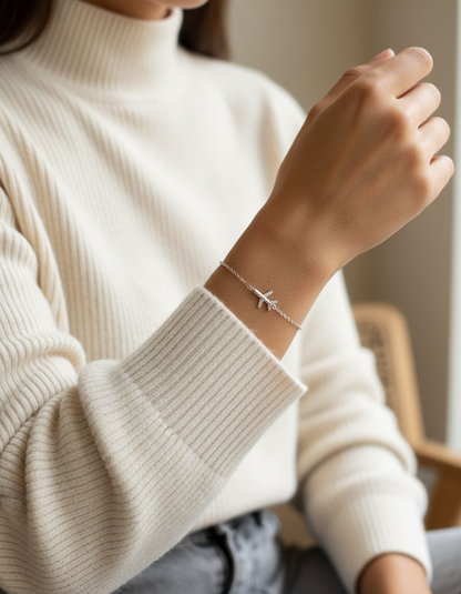 Travel Vine Bracelet - Sterling Silver Adjustable Chain with Airplane Charm