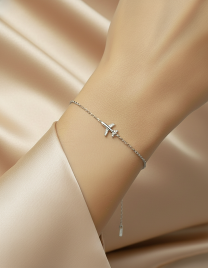 Travel Vine Bracelet - Sterling Silver Adjustable Chain with Airplane Charm